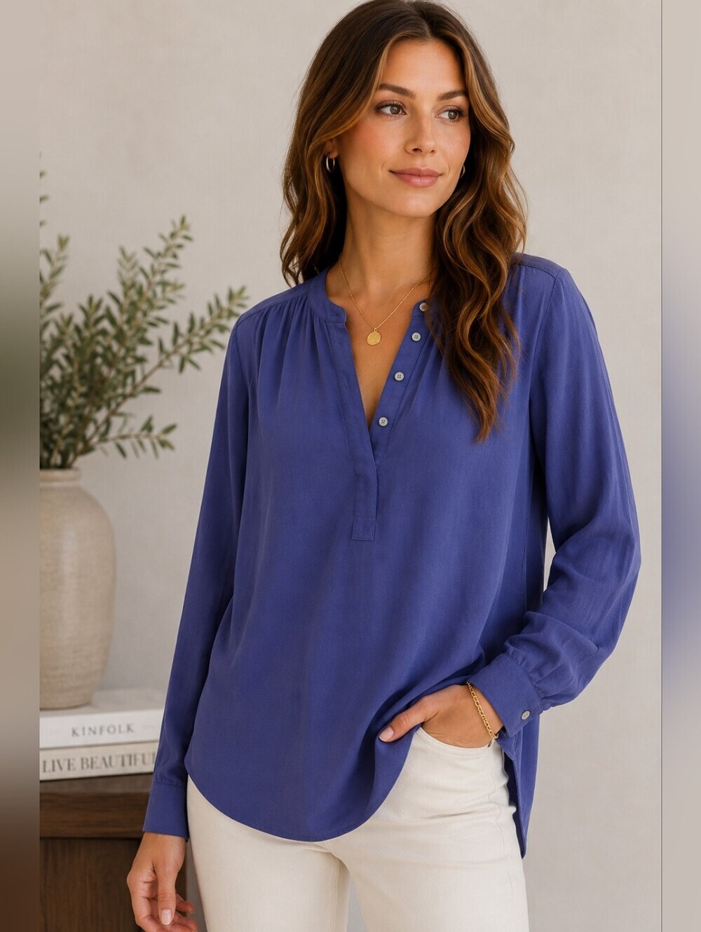 ✨ LOFT Soft Indigo Blue Popover Blouse Small✨